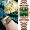 Women Watch Diamond Green Dial Square Quartz Watches Stainless Steel Waterproof Ladies Wristwatch