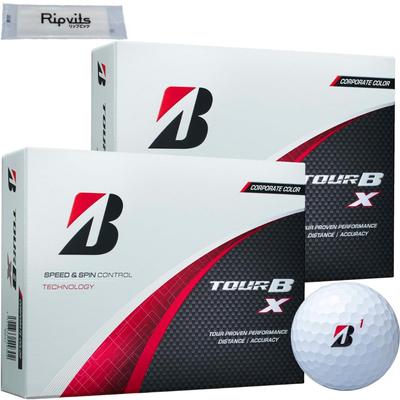 Bridgestone 2024 Tour B X Корпоративные мячи для гольфа дюжина 24 с оригинальным набором салфеток для чистки (2 набора, мячи)