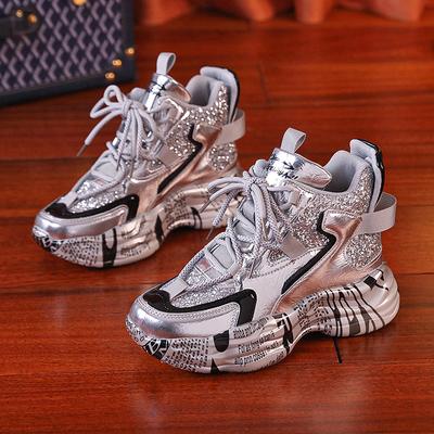 НОВЫЕ Спортивные туфли Женские 2024 Осень Круглый носок Шнуровка Толстая подошва Повседневная обувь Кроссовки на платформе Дизайнерская обувь класса люкс для женщин