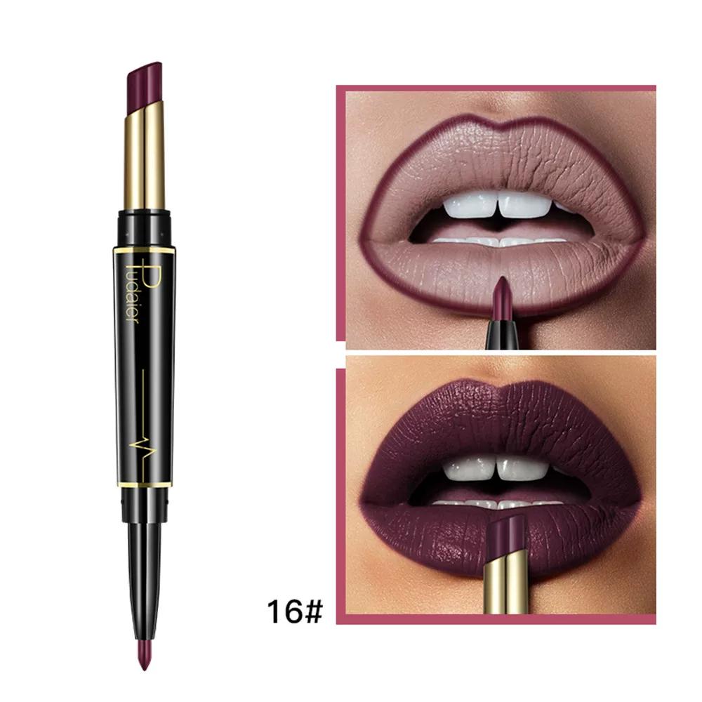 Double Lip Liner Pencil Lipstick Matte Long Lasting No Stain on Cup Easy to Color Lipstick Lip Pencil