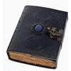 HANDMADE Antique Black Leather Diary - Triple Moon Embossed Journal with Stone and 200 Unruled Pages