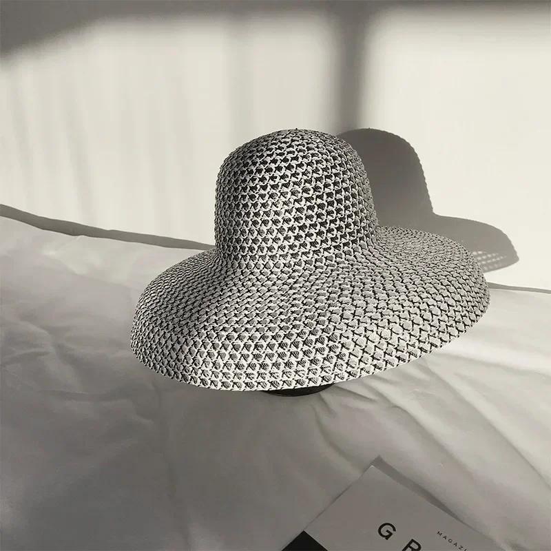 Retro Round Straw Hat Ladies Sun Hat Travel Vacation Sun Hat Retro Ladies Beach Hat Black and White