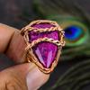 Natural Pink Dendritic Gemstone Handmade Copper Wire Wrap Ring Size 8.5 D4n66
