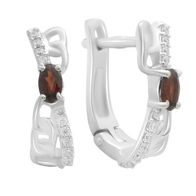 Серебряные серьги с натуральным гранатом 0.913ct, фианитами (2191438)