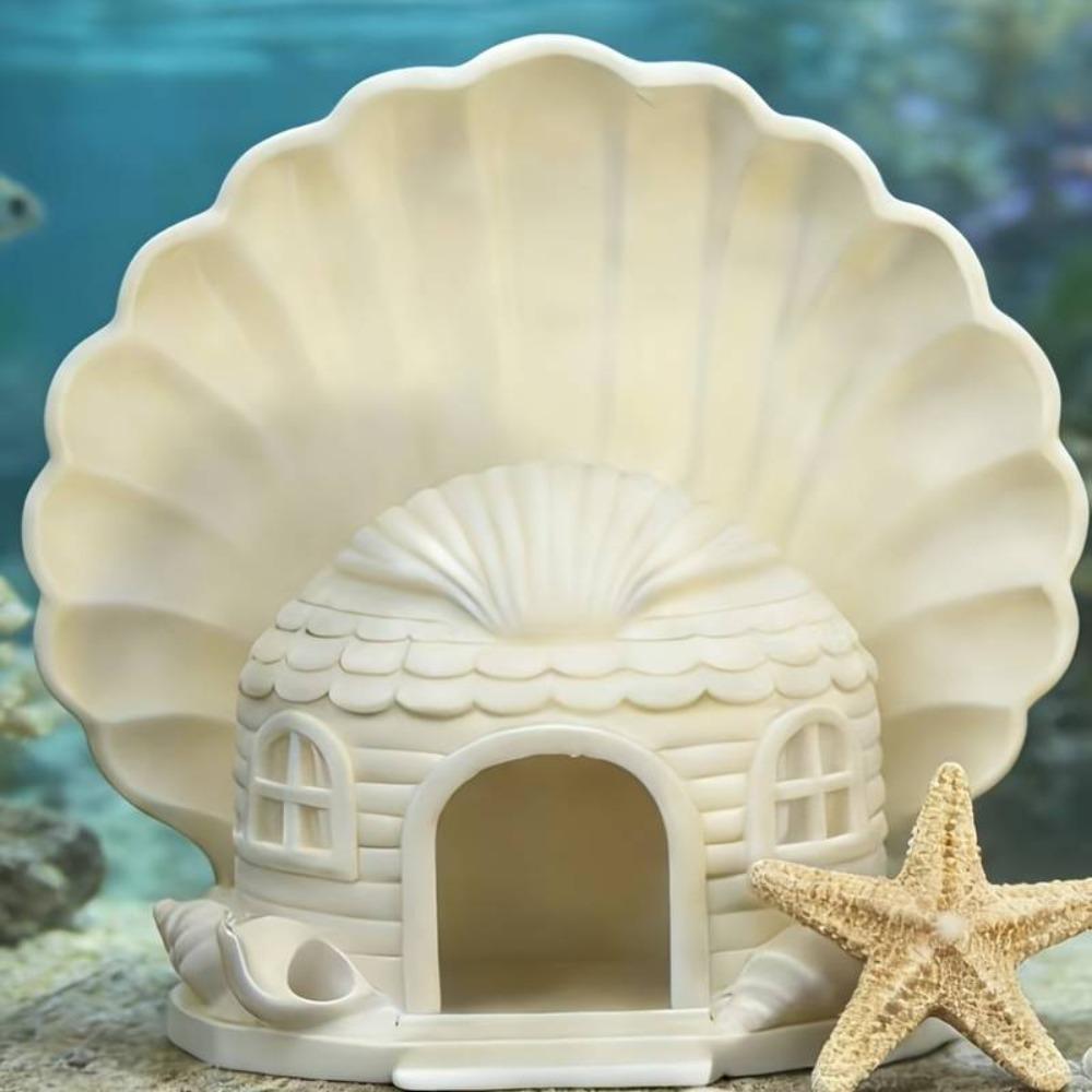 Seashell Shaped Aquarium Cave Ornament Plastic Betta Shelter Fish Hiding House Micro Landscape