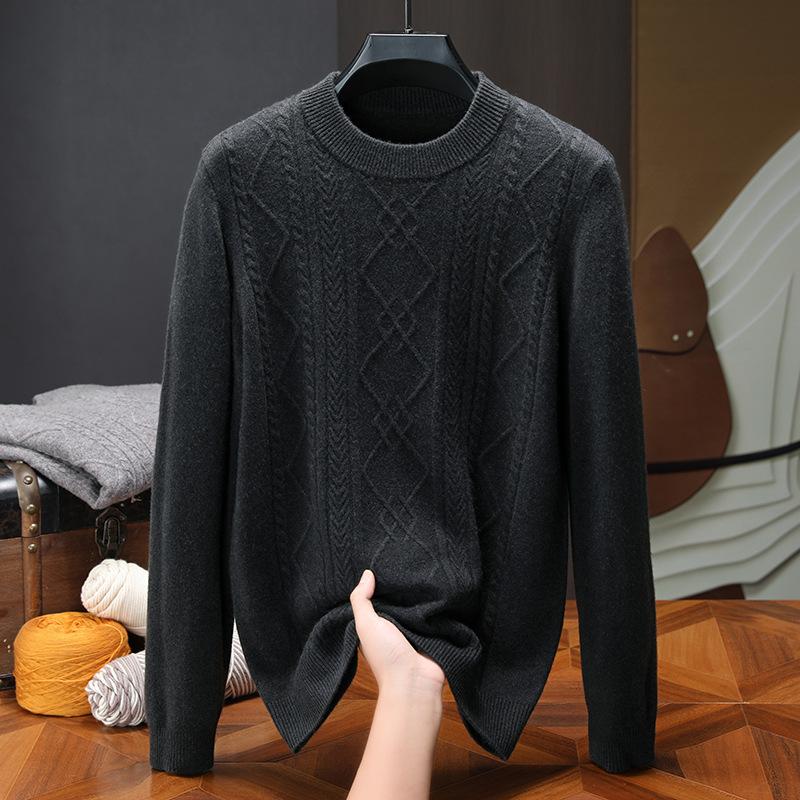 Thickened Autumn and Winter Sweater 100 Pure Men's Round Neck with Knitted Bottoming Shirt High-end Men's Sweater High Sense.