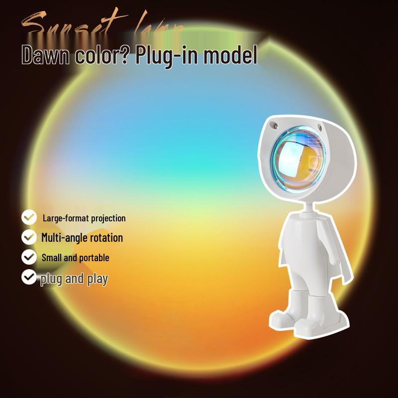 Проектор-светильник 'Закат Астронавта' - Радужная Ночь и Атмосферная Лампа для Спален и Фотографий