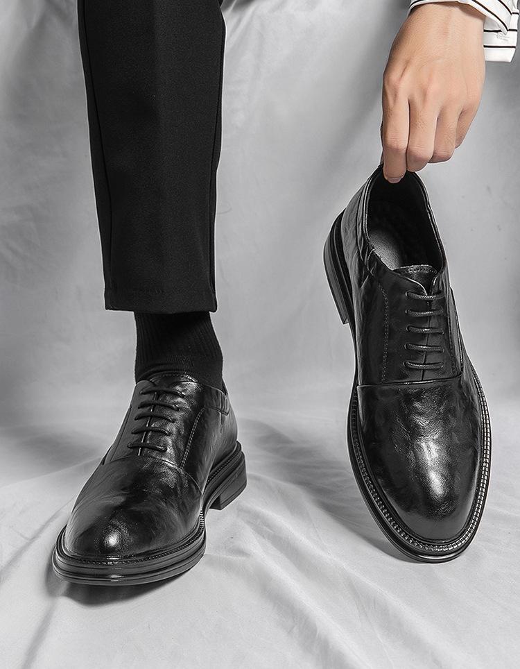 2025 новые кожаные туфли мужские в британском стиле повседневные универсальные туфли для жениха свадебные черные туфли-оксфорды на платформе мужские туфли с увеличенным голенищем
