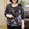Женская шелковая блузка высокого класса, бархатная, с бисерной отделкой, с принтом, бархатный топ, весна и осень, свободная, больших размеров, с цветочным принтом
