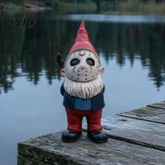 Милые Страшные Маскированные Гномы Хэллоуин Voorhees Смоляная Фигурка, Ужас Хоккейная Маска Статуэтка Гнома Прочная Для Внутренних Оконных Витрин с Ножом, Потрепанный