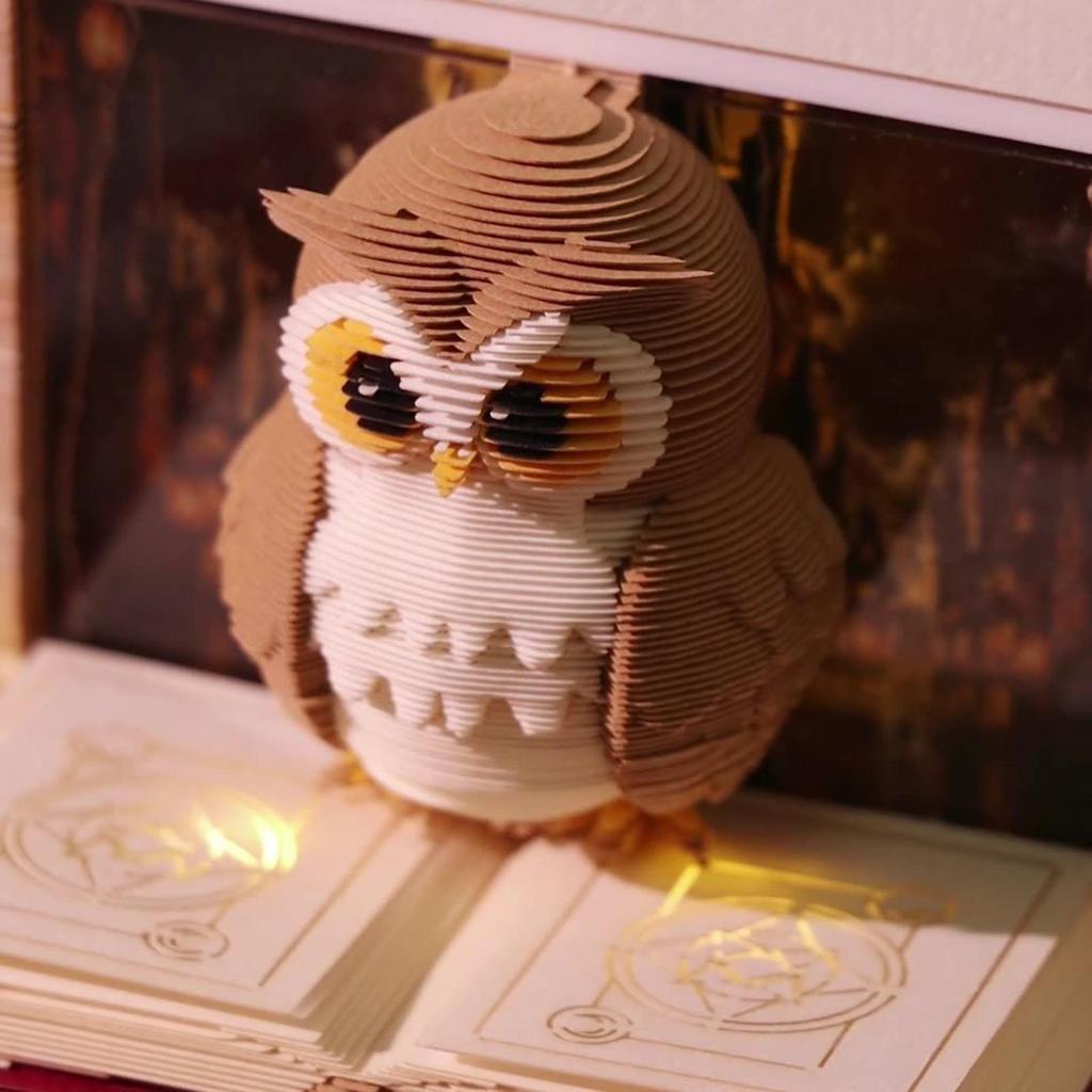 3D Time Piece Calendar 2026 3D Calendar Paper Carving Art Memo Pad Notepad Owl-Shaped Tear Away Carving Time Piece Notepad