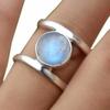 Round Rainbow Moonstone Gemstone 925 Sterling Silver Artisan Handmade Gift Ring