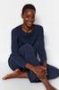Women's Fashion Navy Blue Corded Knitted Pajama Set