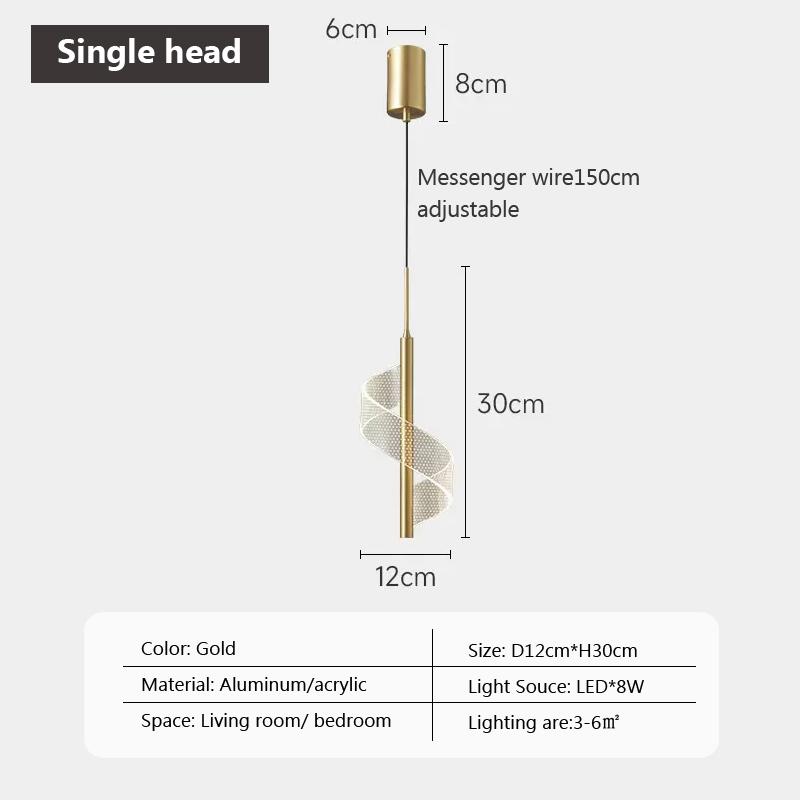 Nordic Creative Spiral LED Подвесные лампы Прикроватная подвесная лампа Домашний декор Внутреннее освещение Спальня Современные акриловые люстры