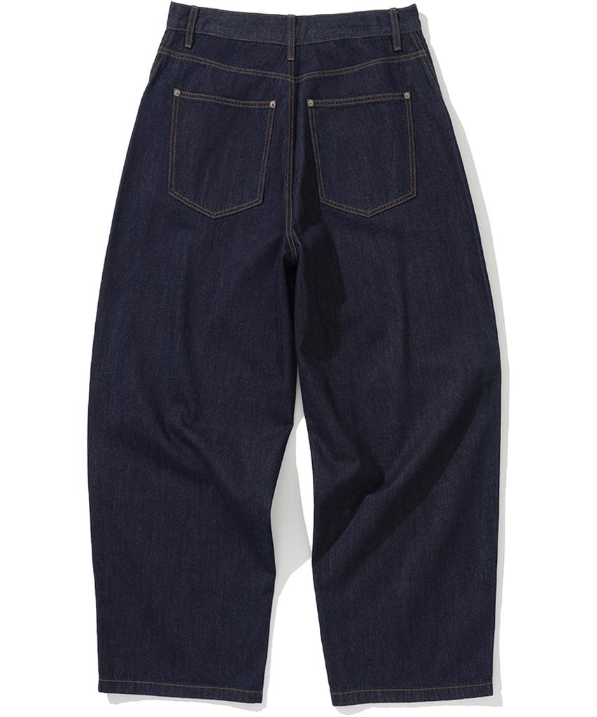 NOT4NERD Linen Like Curved Semi Wide Denim Pants - Deep Indigo