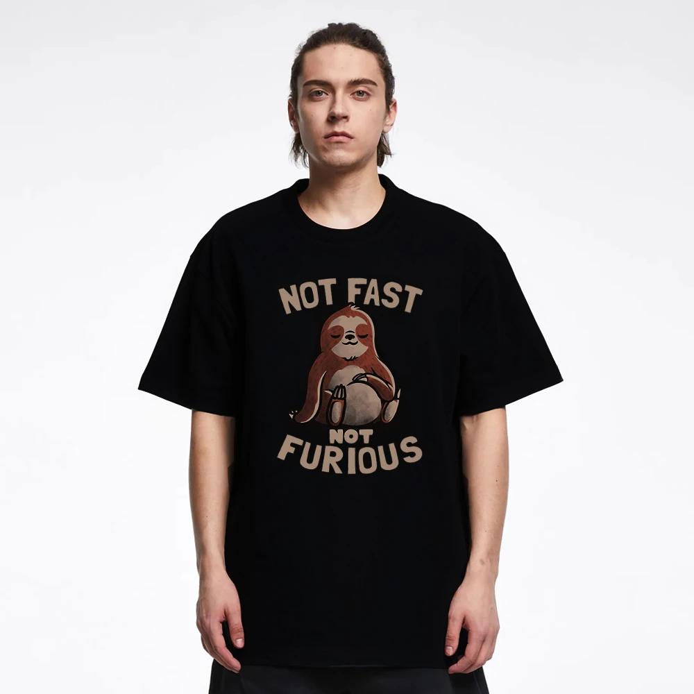 Not Fast Not Furious Kawaii Sloth Print Clothing Men Street Oversized T Shirts Breathable Cotton Streetwear Creativity T-Shirt
