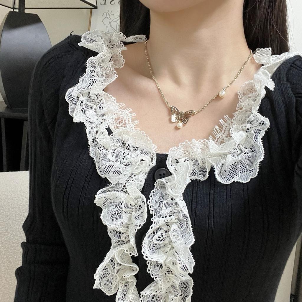 New Hot Brand Vintage Women's Necklace Luxury Jewelry For Women Fashion Butterfly Designer Pendant Pearl Long Chain Necklaces