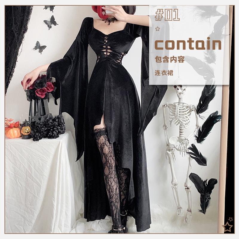 Cosplay European and American dark gothic halloween costume witch long dress vampire reaper black dress