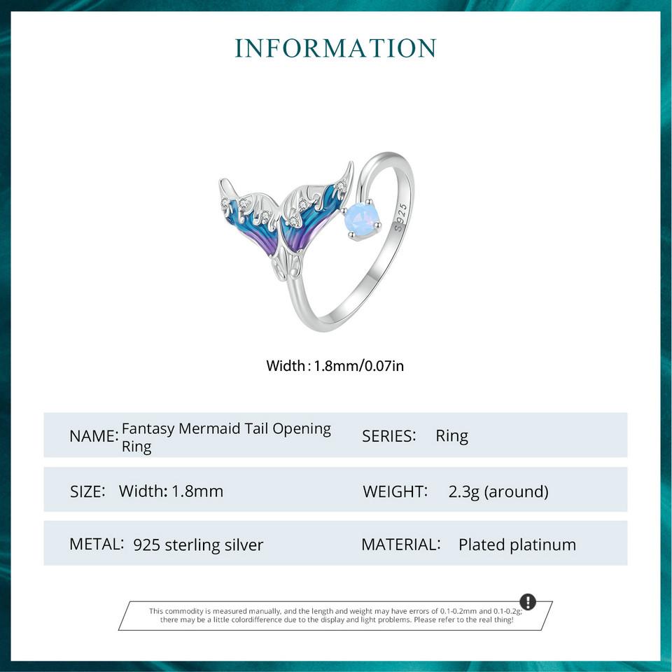 BAMOER стерлингового серебра 925 пробы Фэнтезийное кольцо с хвостом русалки красочная эмаль регулируемое кольцо для женщин вечерние ювелирные изделия