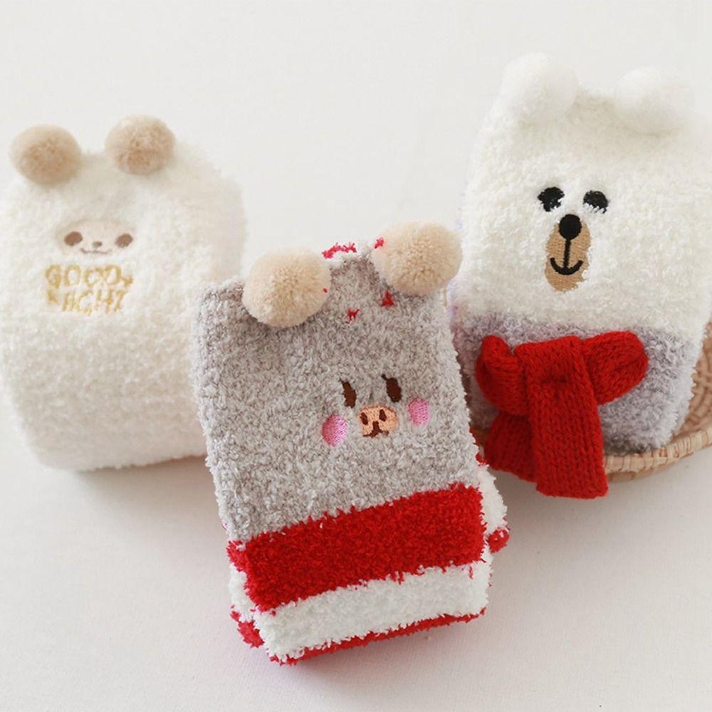 Носки до колена с моделированием дизайна животных 3D Пушистые напольные чулки Новый носок из кораллового флиса Женские