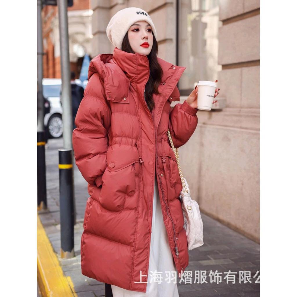 Зимняя куртка-пуховик женская 2024 года, новая средняя и длинная белая куртка из утиного пуха с карманами и талией, узкая и тонкая куртка до колена