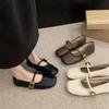 Women Flat Shoes Black French Retro Versatile Square Toe Shallow Mouth Single Shoes New Small Fragrant Style Mary Jane Shoes
