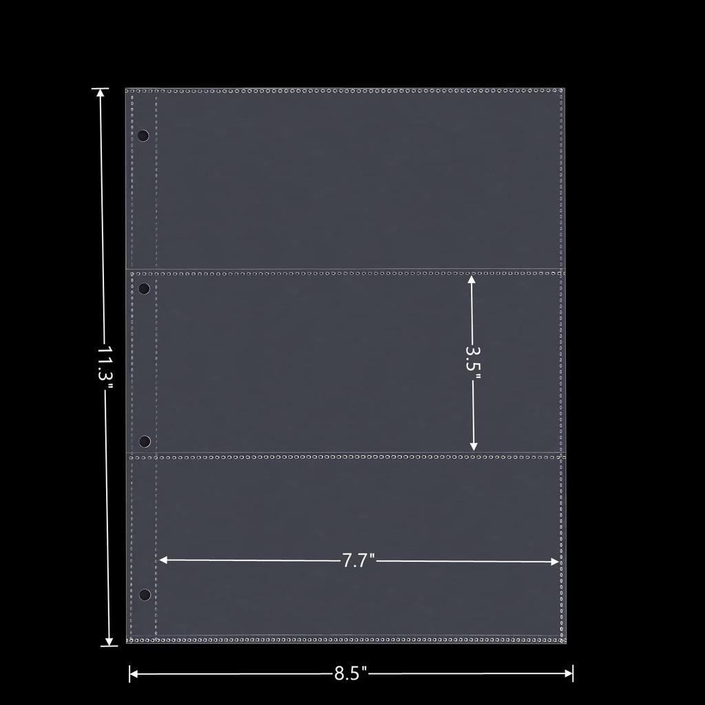 MUDOR Страницы для хранения банкнот с 60 карманами, материал PP, без ПВХ, без кислоты, страница с 3 карманами для купюр, листы-вкладыши для коллекционеров, перфорированные карманы с 4 отверстиями