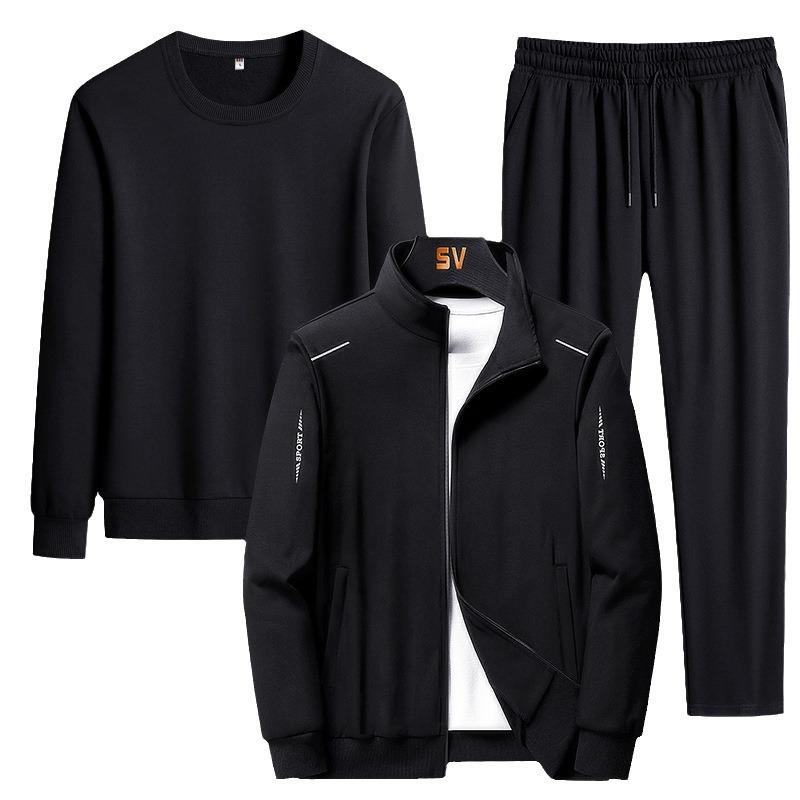 Men's Three-Piece Middle-Aged & Elderly Sportswear Set - Spring/Fall Casual Long-Sleeved Sweatshirt & Pants
