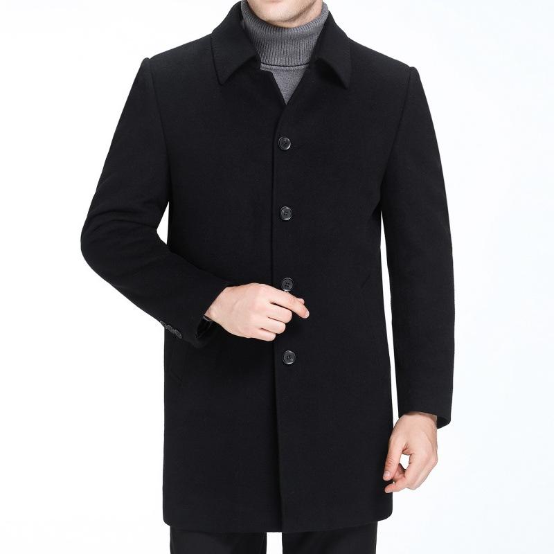Кашемировое пальто мужское средней длины для мужчин среднего и пожилого возраста, зимнее шерстяное пальто с шерстяным верхом и подкладкой из шерсти