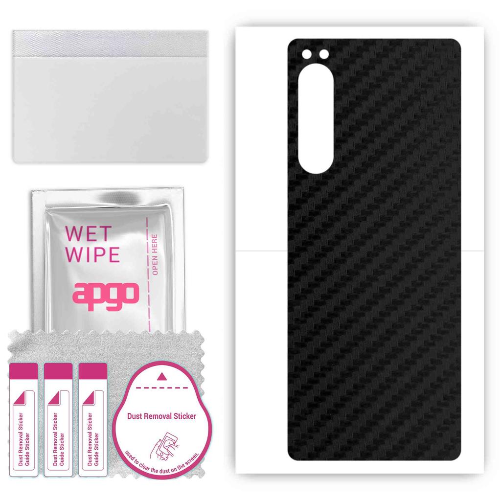 apgo Protective Skin Sticker for the Back Compatible with Sony Xperia 5 IV, Wrap Film, Foil, Vinyl - Pattern Carbon Black