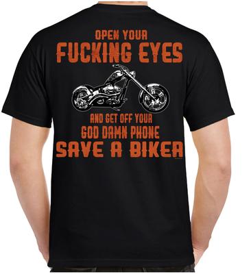 Открой глаза Спаси байкера Мотоциклетный юмор Футболка для байкера без Harley