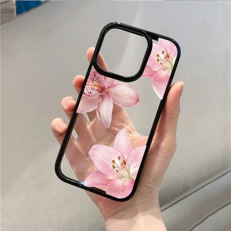Стильный розовый чехол с цветочным принтом для iPhone 17 16 15 14 13 12 11 Серии Pro Max Plus Двухслойная защита