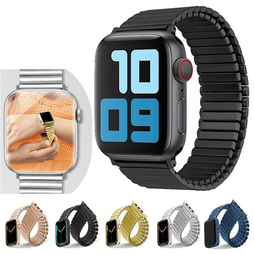 Elastic Metal Watchband For iWatch Series 8 7 6 5 4 3 2 1 Ultra Stainless Steel Strap For Apple Watch 38/40/41/42/44/45/49mm Expansion Luxury Bracelet