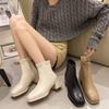 Модные женские ботинки с квадратной головкой, толстая подошва, для улицы, однотонные, весна-осень 2024, женские ботильоны с молнией сзади, Botines De Mujer