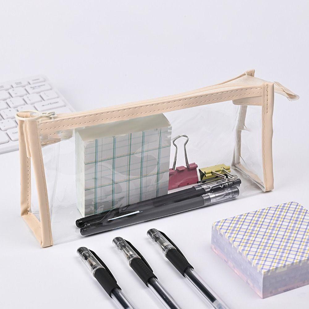 With Zipper Pencil Bag PVC Storage Bag Office School Supplies Triangular Pencil Case Student