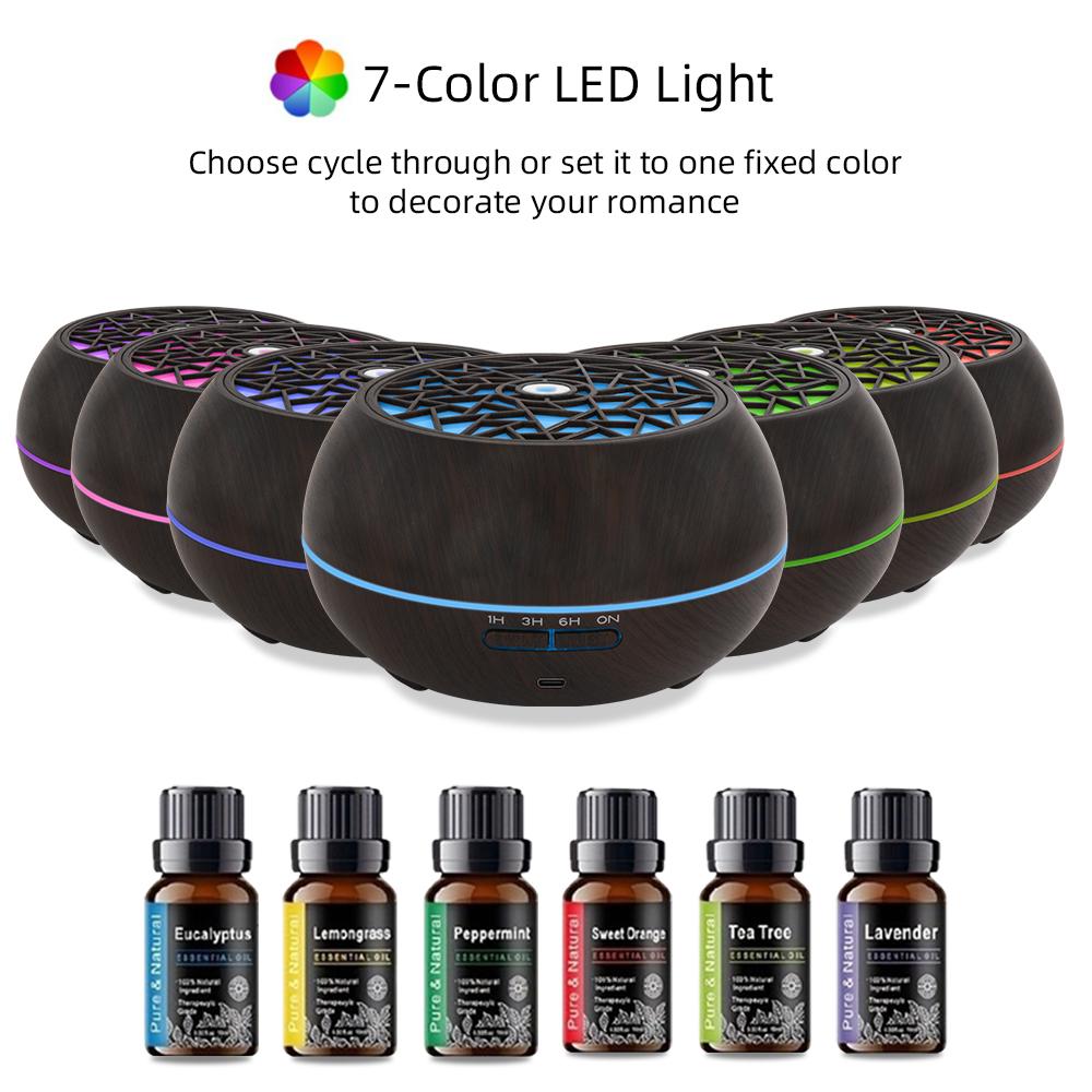 550ml Large Room Essential Oil Diffuser with 6 Premium Oils Remote Control 7 Color LED Light, Auto Timer  Perfect for Home, Offi