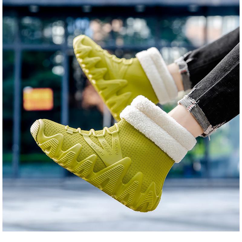 ПВХ водонепроницаемые мужские зимние ботинки с утолщенной подошвой нескользящие модные для отдыха с подкладкой тепло