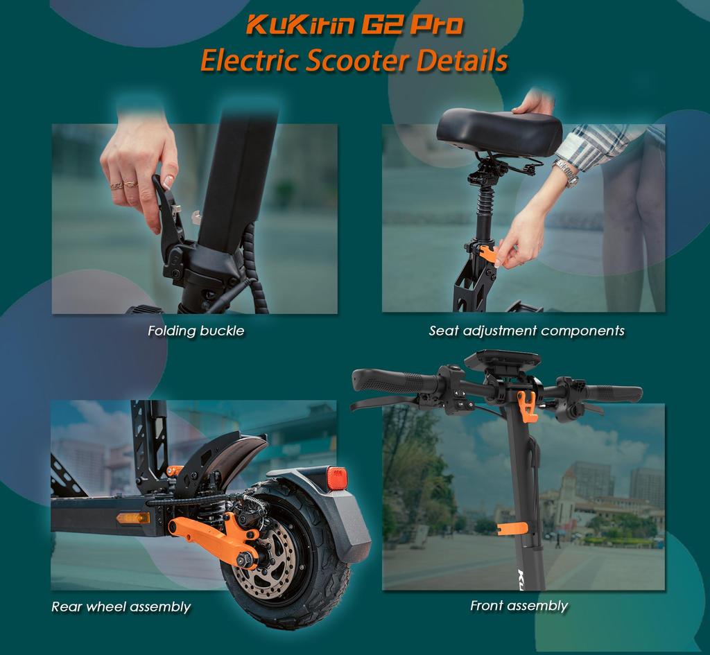 Складной электрический самокат KuKirin G2 Pro, двигатель 600 Вт, аккумулятор 48 В 15,6 Ач, максимальная скорость 45 км/ч, запас хода 58 км, 9-дюймовые колеса