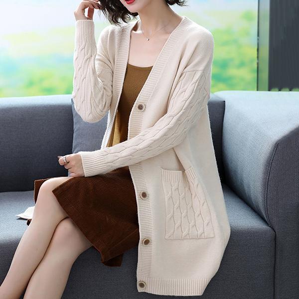 Женский кардиган, куртка с пуговицами большого размера, женский повседневный вязаный свитер с длинным рукавом