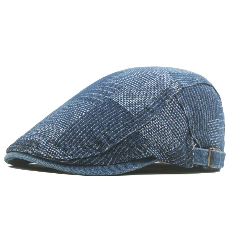 CHRLCK Simple Washed Denim Berets Hat Men Women Spring Summer Peaked Flat Cap Artist Duckbill Hat Casual Herringbone Newsboy Cap