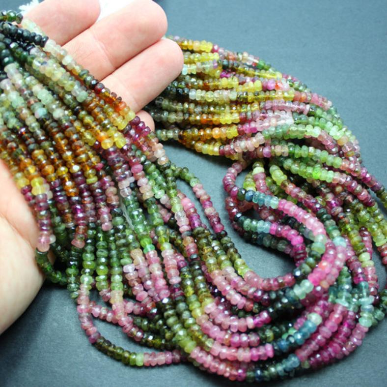 Удивительные многоцветные бусины Rondell из натурального граненого турмалина для ожерелья. Используйте турмалиновые бусины лучшего качества, каменные бусины размером от 2 до 5 мм.