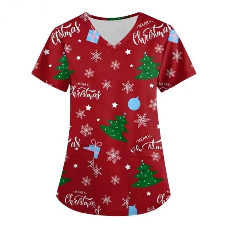 Женская униформа медсестры с рисунком из мультфильма, 3D-принт, V-образный вырез, карман, медицинская униформа, модная медицинская униформа, женская рабочая одежда