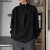 Spring Men High Neck Buttons Oversized Casual Loose Shirts