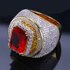 Men's Gold Plated Zircon Ring Micro Set Ruby Hip Hop Ring