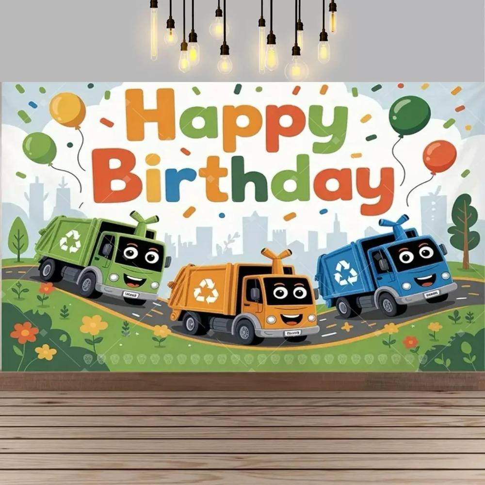 Recycling bin garbage truck theme party decoration background garbage bin children's birthday party banner photography Backdrop