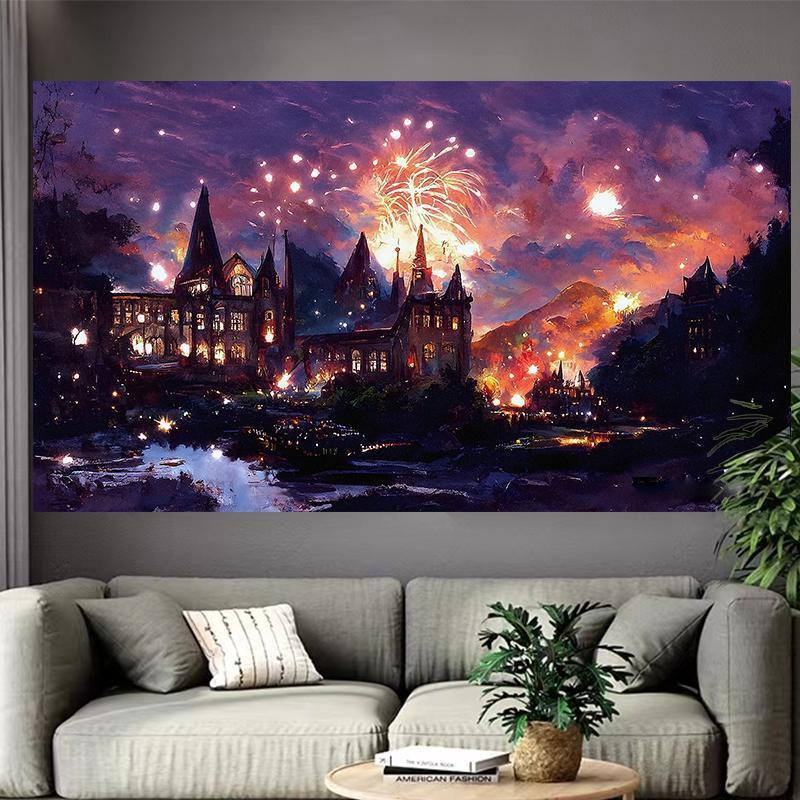 VIKAMA Fantasy Castle Tapestry Starry Night Watercolor Art Modern Bohemian Style Living Room Bedroom Background Wall Decoration