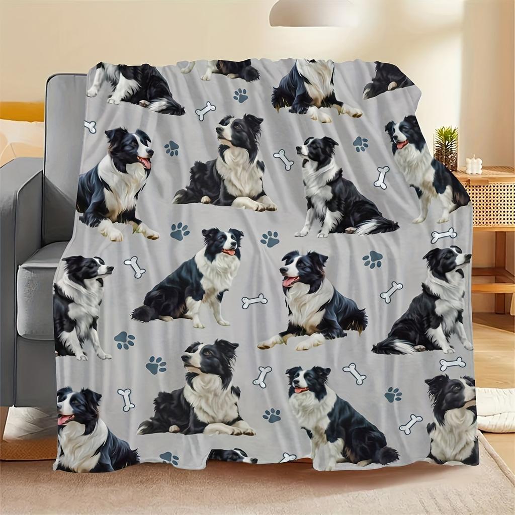 Cozy Border Collie Print Flannel Blanket Tear Resistant All Season Warm Throw for Pet Lovers Home Office Decor