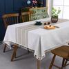 Ins Style Cotton Linen Tablecloth Embroidery Tassel Table Cloth Plaid Stitching High-Grade Coffee Table Cloth Non-Slip Tablecloth
