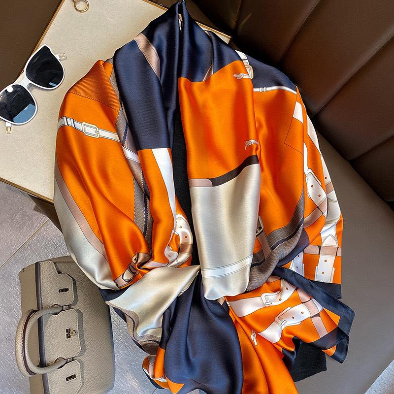 180*90CM Fashion Dustproof Big Bandanna Popular Satin Finish Silk Shawls Scarves Luxury Print Sunscreen Beach Towel