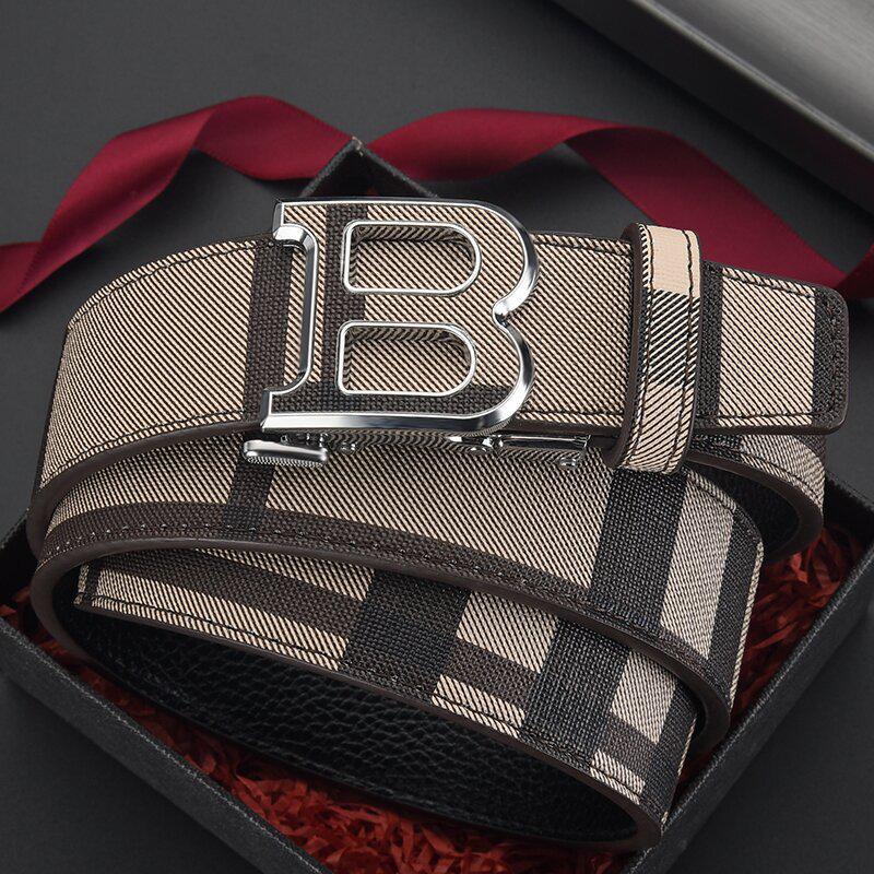 Men's High-End Leather Belt with Automatic Buckle - Elegant & Simple Design